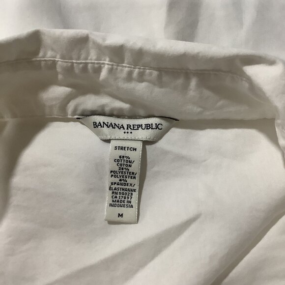 Banana‎ Republic Y2K Women's Babydoll Blouse Sz M White Stretch Collared Preppy - Picture 9 of 13
